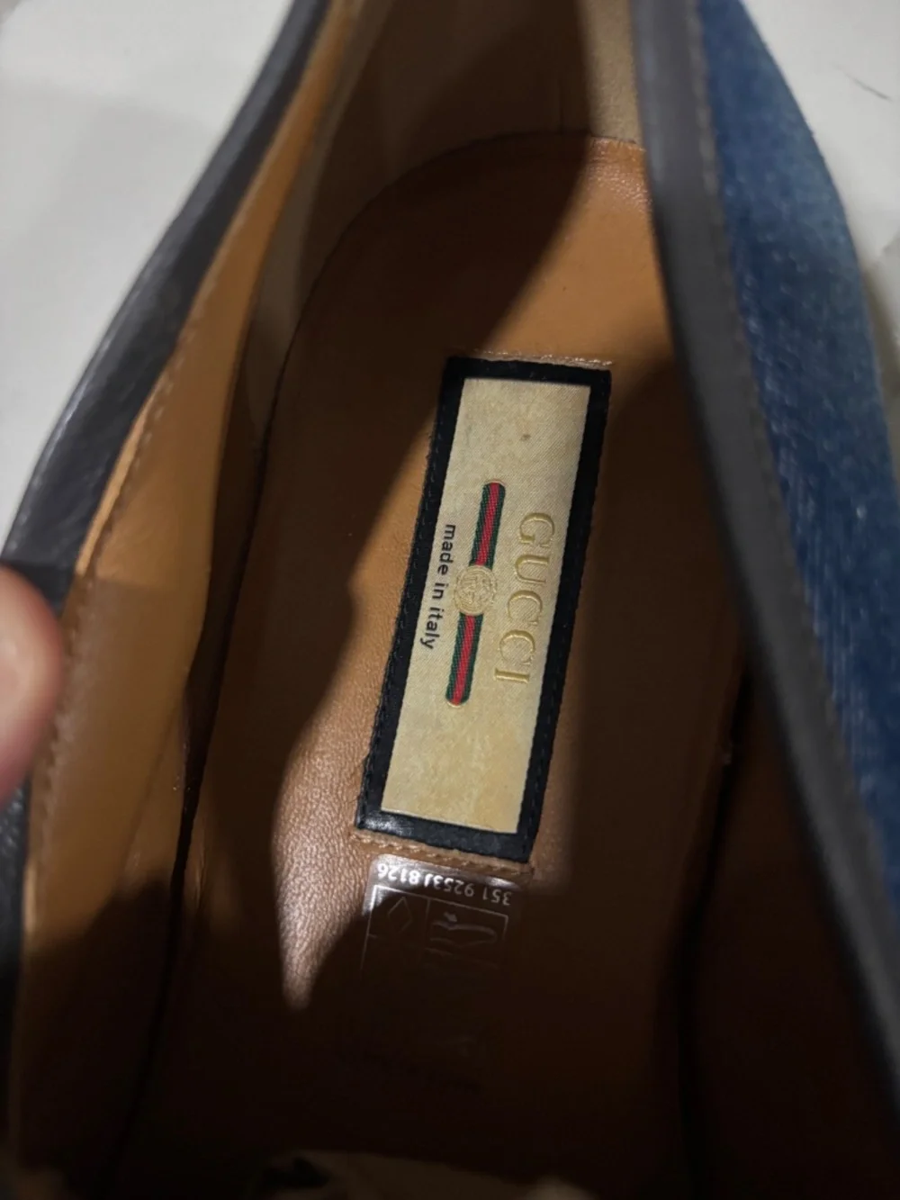 Gucci Blue Denim Horsebit Loafers with Green and Red Web